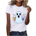 thumbnail image 2 of HOMBOM Womens Halloween Summer T Shirts White Crewneck Daily Short Sleeve Lightweight Fall Womens Pullover Vintage Tops,XL, 2 of 6
