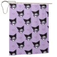 thumbnail image 2 of Cortina de ducha Kuromi con diseño de dibujos animados, cortinas de ducha para baño con 12 ganchos, impermeable, lavable, poliéster, juego de decoración para el baño, 60 x 72 pulgadas, hierro, 2 of 8