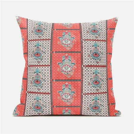

Amrita Sen Designs CAPL829FSDS-ZP-16x16 16 x 16 in. Hamsa Hand Paisley Duo Suede Zippered Pillow with Insert - Red & White