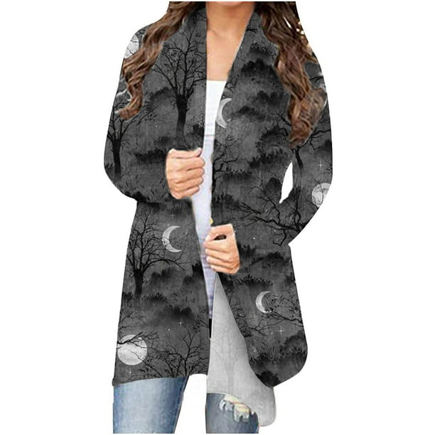 Camiseta de manga larga para mujer, cárdigan de otoño, cárdigan suelto, camisa estampada, cárdigan, Top, cárdigan de Halloween, camisa Fridja hkj2478