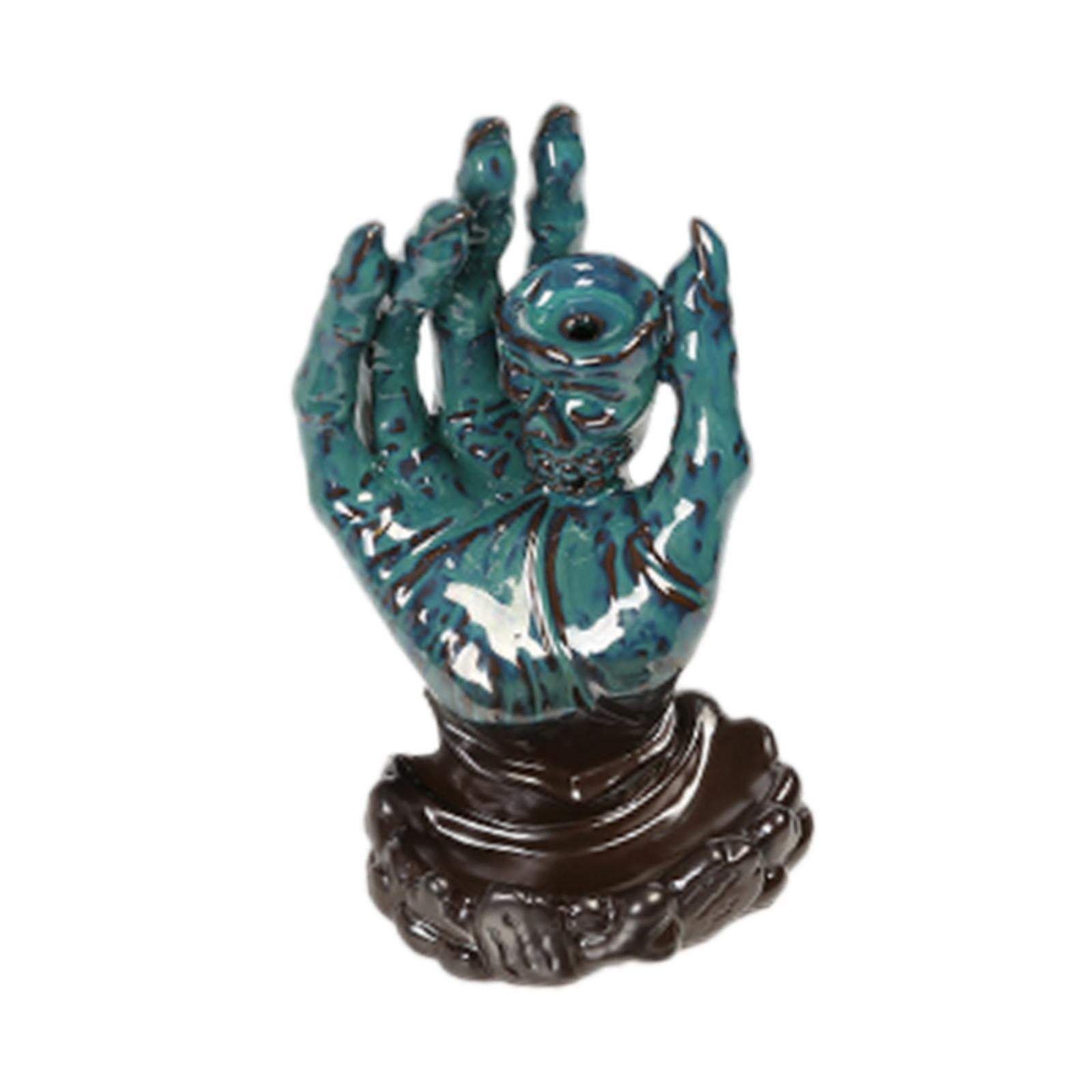 TISHITA Backflow Incense Burner Buddha Hand Incense Holder Collecting Ideal Gift Artwork Desktop Ornament for Bathroom Hotel Teahouse Blue