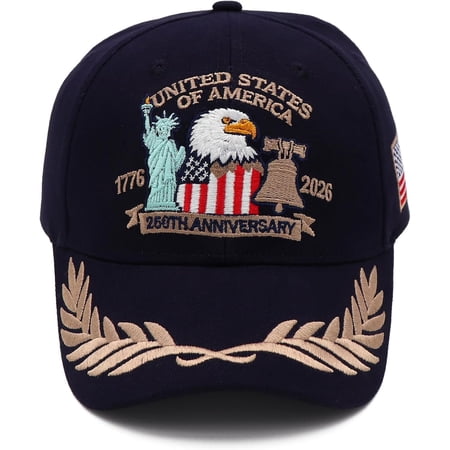 United States 250th Year American Anniversary Hat Patriotic Embroidered Baseball Caps for Men Women 250 Anniversary USA Hat Navy Blue