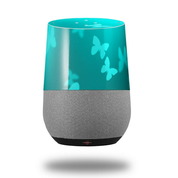 Decal Style Skin Wrap for Google Home Original - Bokeh Butterflies Neon Teal (GOOGLE HOME NOT INCLUDED) by WraptorSkinz