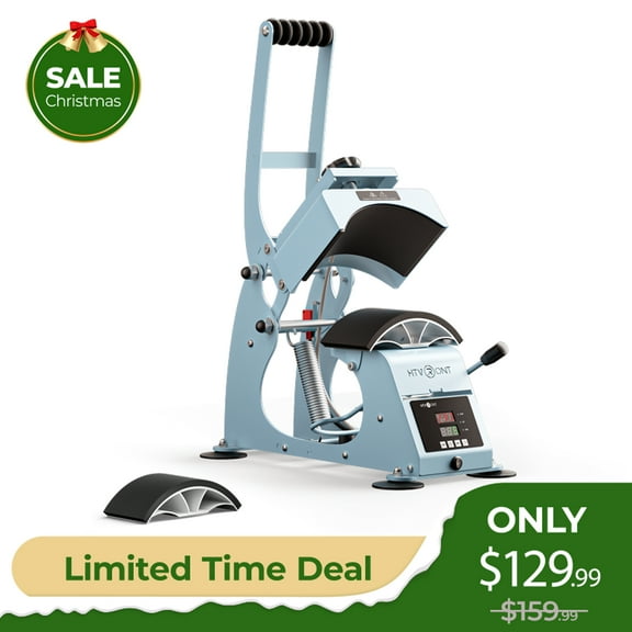 HTVRONT Hat Press Machine - Hat Press Heat Machine for Caps with 2 Platens & Caps Stretcher, Hat Heat Press Machine for Caps with Precise Temp&Timer Control for Heat Transfe Vinyl, Sublimation (Blue)