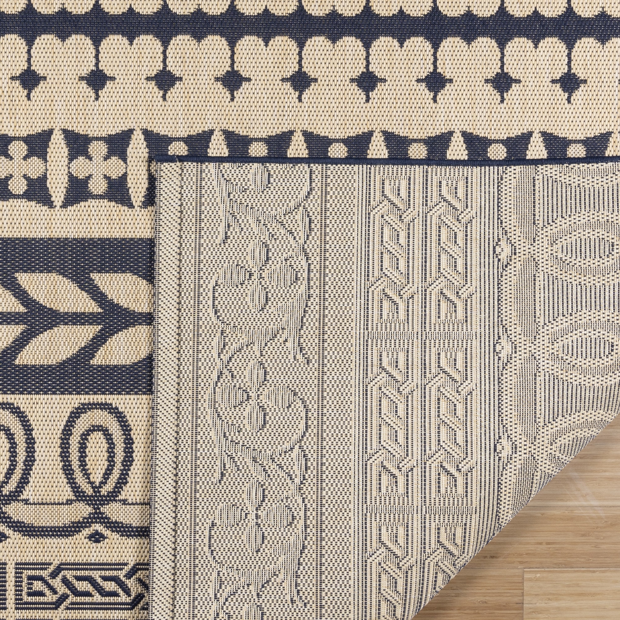 Gertmenian Paseo Burke Stripe Bohemian Striped Sand/ Navy Area Rug, 9x13