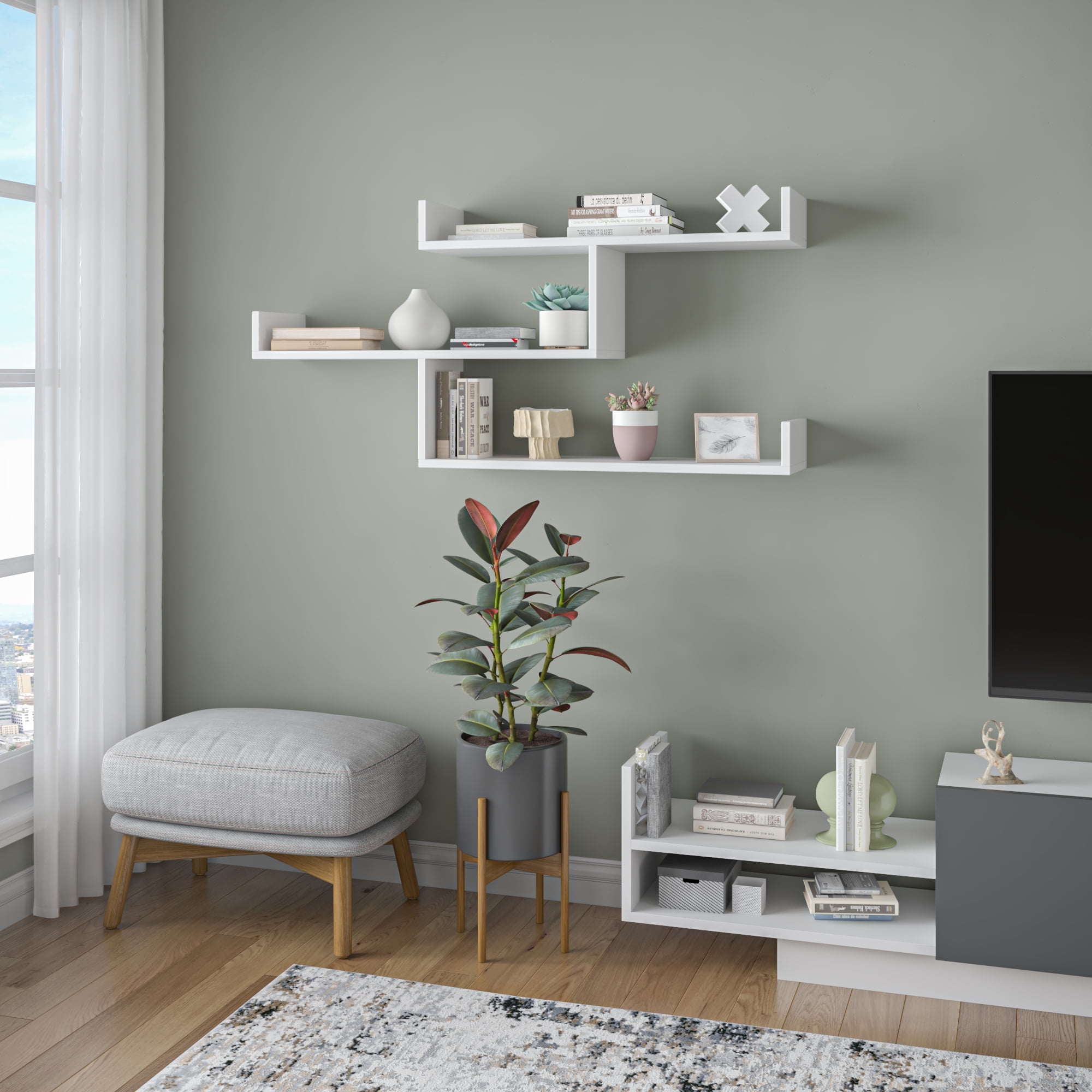 Ada Home Decor Furniture 47" 3 Tier White Wilton Modern Wall Shelf
