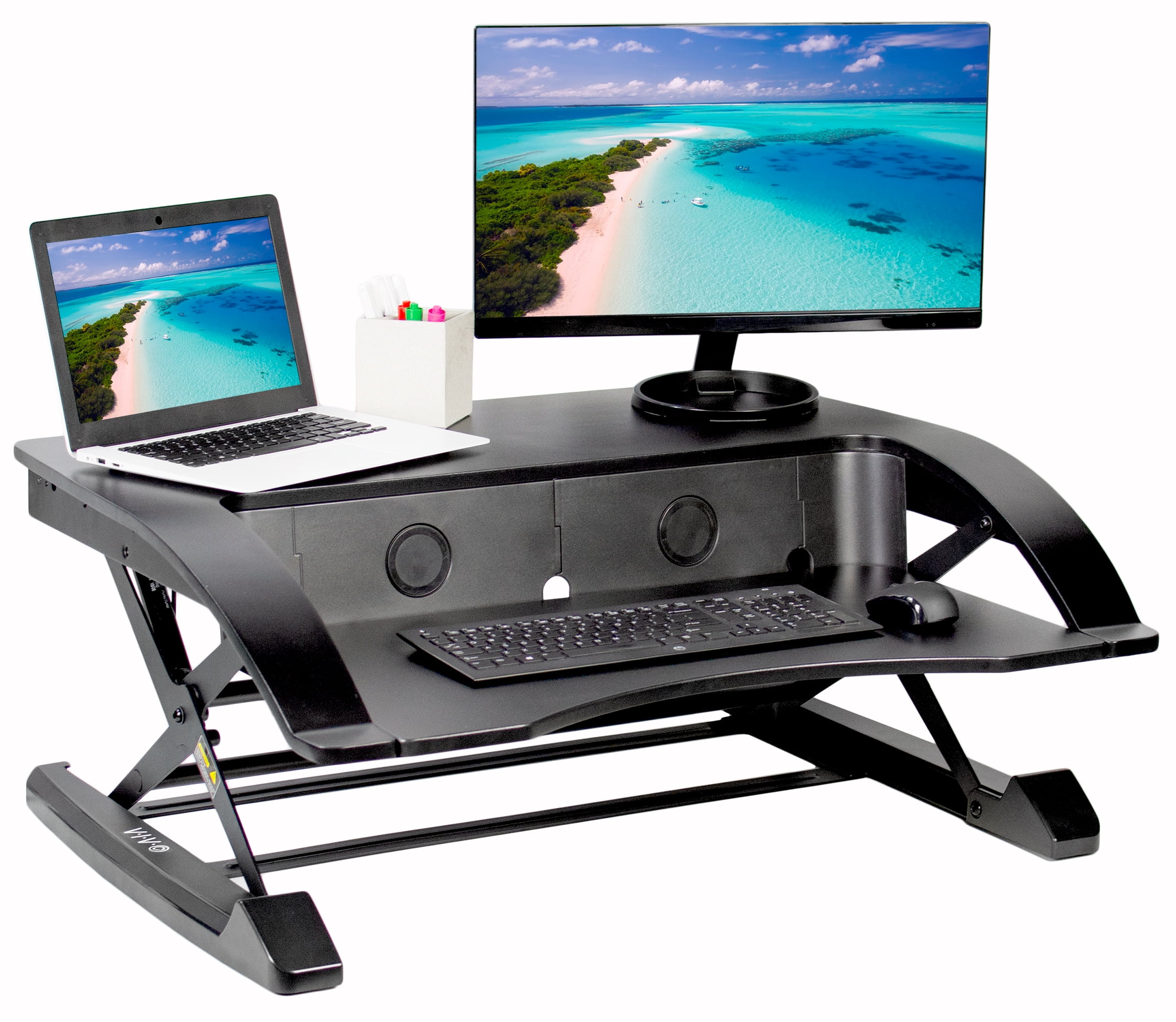 Vivo Black Elegant Height Adjustable Desk Monitor Riser Sit To Stand Desktop Converter 36 Desk V000r Walmart Com Walmart Com