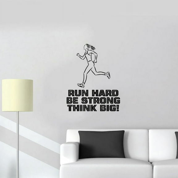 Run Hard Be Strong Quote Wall Sticker Room Vinyl Wall Art Decals Sport Activities/ Running Fitness Inspiration Training Home Gym Vinyl Stickers Motivational Wall Art Decoration Size (10x8 inch)