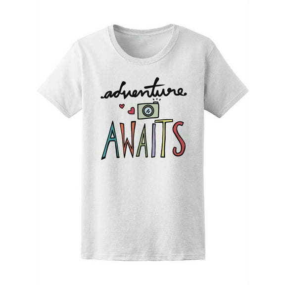 Adventure Awaits Word Camera T-Shirt Women -Image by Shutterstock, Female Large