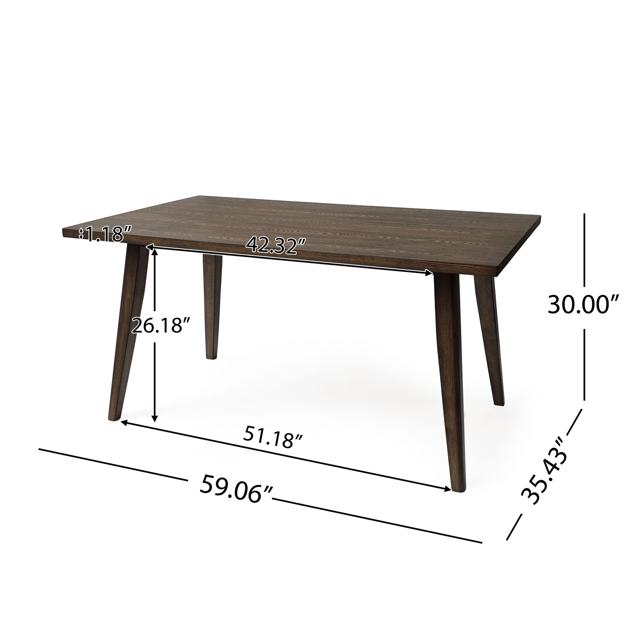 Neros Tapper Legged Rubberwood Dining Table, Brown