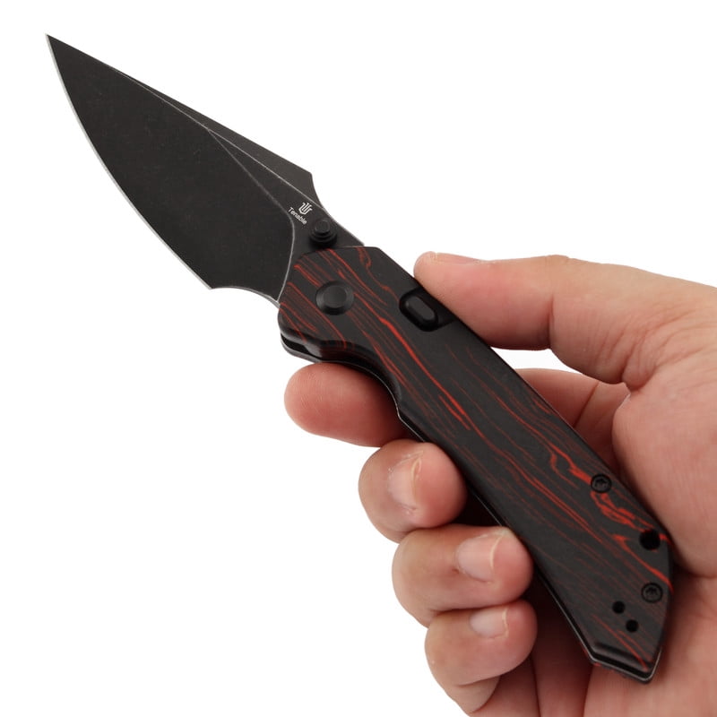 Tenable Fenrir Folding Pocket Knives 3.48“ Blackwashed Nitro-V Blade,Black & Red G-mascus Handle,B1034H2