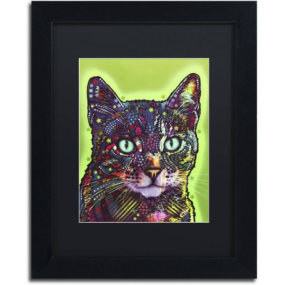 Trademark Fine Art "Watchful Cat" Canvas Art by Dean Russo, Black Matte, Black Frame