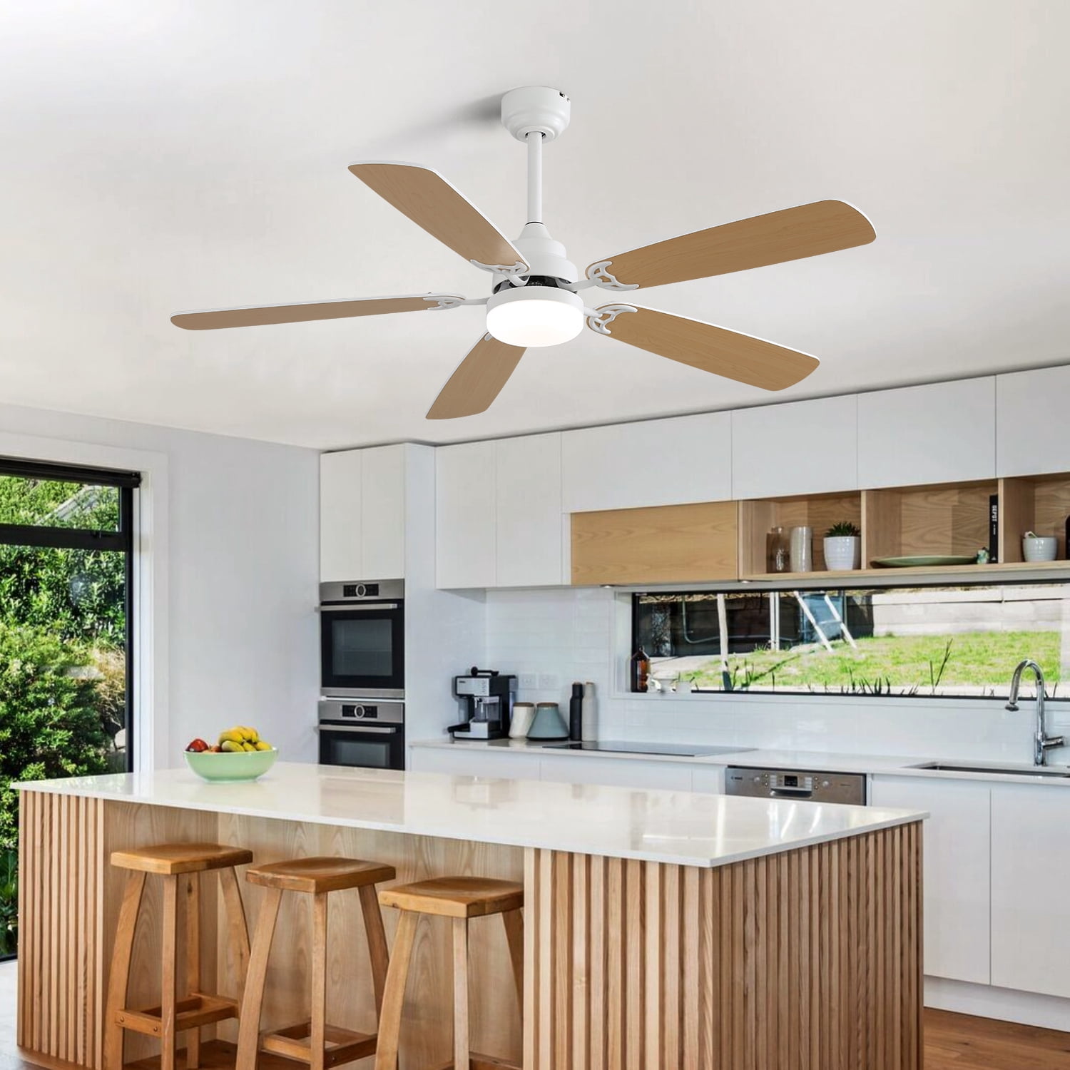 Ceiling Fan 52 Inch, 5 MDF Blades with LED Light and Remote Control, 6 Speed Reversible DC Motor for Indoor Use, White