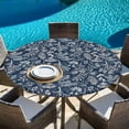 thumbnail image 6 of Dandelion Round Tablecloth, Fitted Table Cover with Elastic for 45"-54" Round Tables, Navy Blue Flowers Modern Minimalist Spring Table Cloth Outdoor Indoor Dinning Party Waterproof Tablecloths, 6 of 7