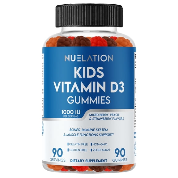 NUELATION Vitamin D3 Gummies for Kids, 1000 IU, 90 Ct – Vegetarian Supplement for Structure, Muscle & Immune Support