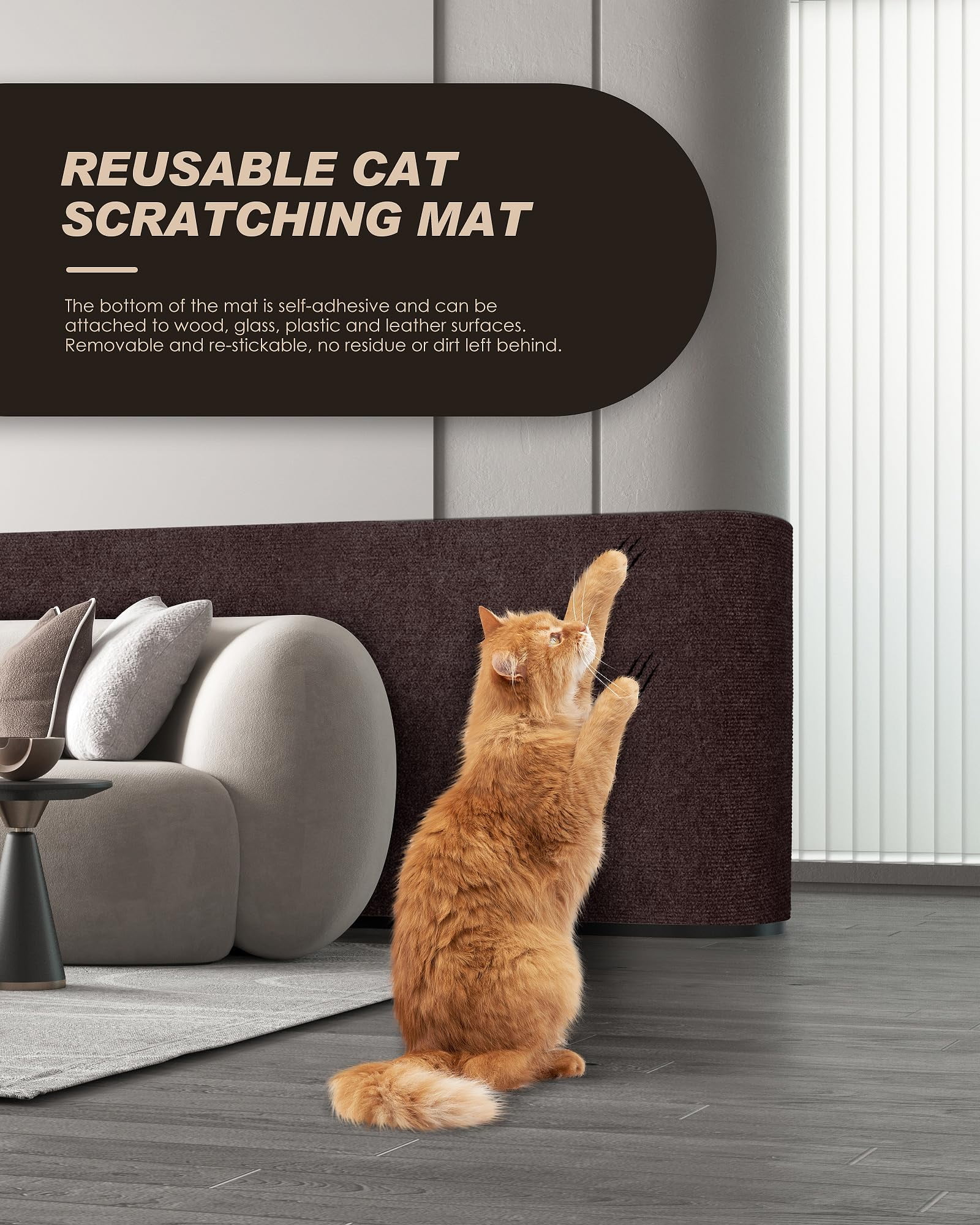 78.7"x15.8" Cat Scratch Mat,Trimmable Self-Adhesive Carpet,DIY Climb Cat Scratcher for Cat Couch Furniture or Wall Protector,Covering Cat Tower,and Replacement Pads (Brown)