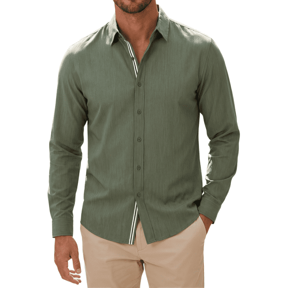 Mens Casual Button Down Shirt Long Sleeve Business Casual Lightweight Wrinkle Free Stretch Denim Texture Untucked