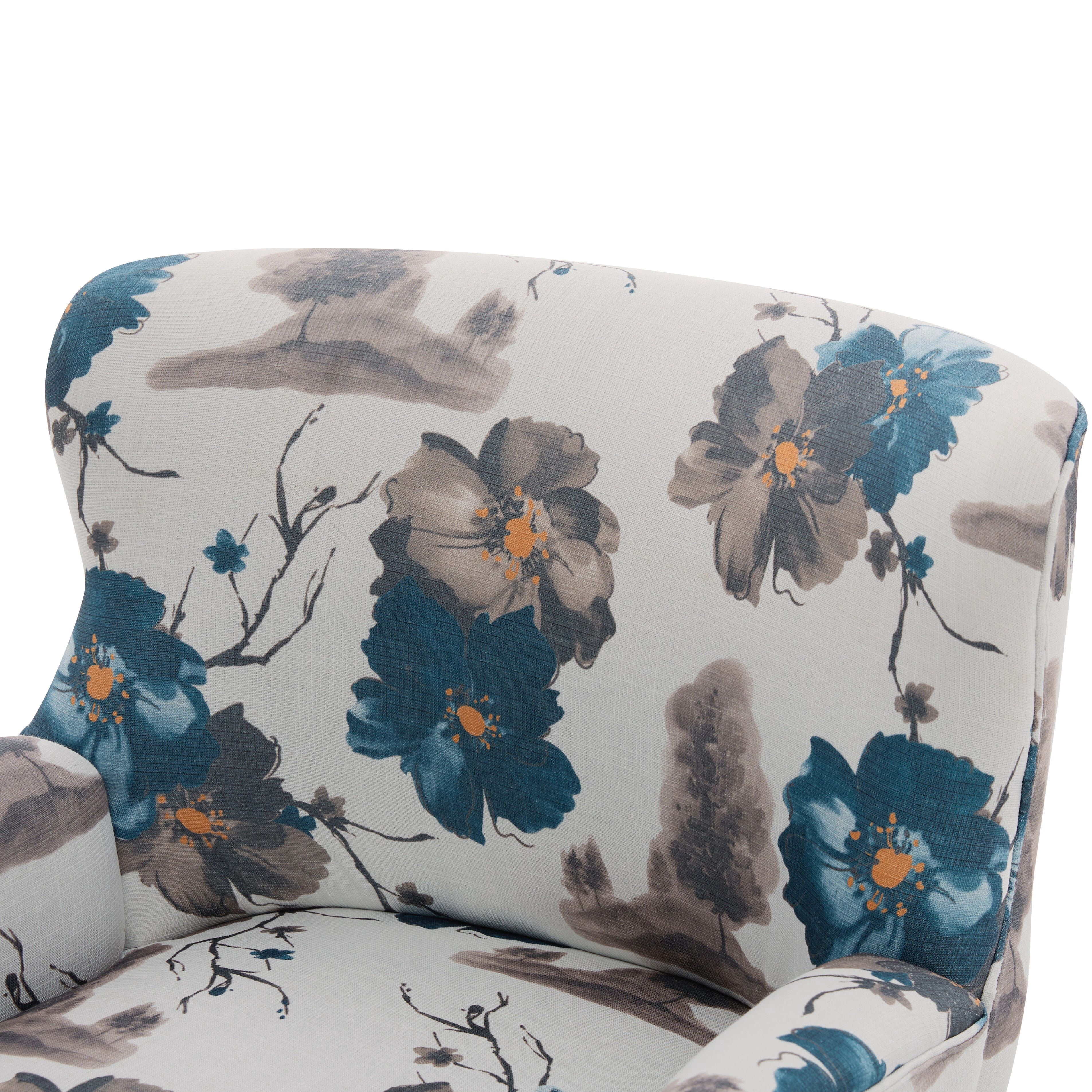 Euroco Modern Accent Chair,Upholstered Armchair with Round Arm & Solid Wood Legs,Comfy Reading Chair Club Chair for Bedroom, Living Room,White+Blue
