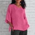 thumbnail image 4 of Tiqkatyck Womens Tops, Women's Summer 3/4 Sleeve V Neck Solid Color Loose T Shirt Casual Shirt for Women 2024 Trendy, Women Summer Tops Hot Pink L, 4 of 4