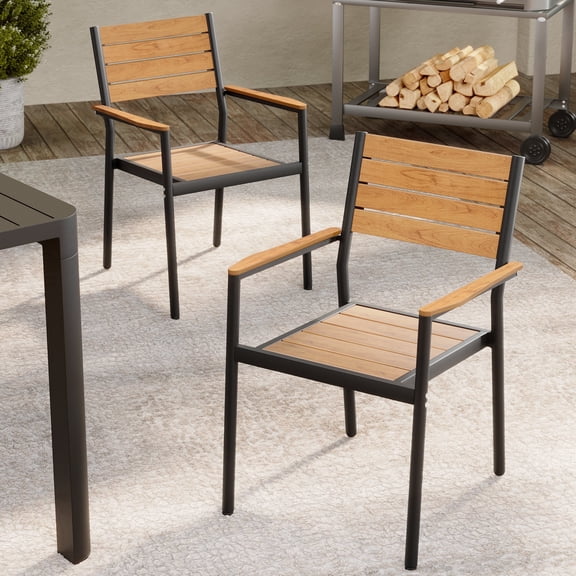 Crestlive Products 2PCS Dining Chairs Aluminum Restaurant Chair with Arm, Brown