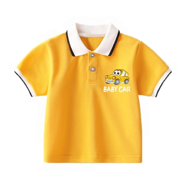 TAIAOJING T-Shirts Garçon Accrocheurs Voiture Imprimée Patchwork Manches Courtes Col Rabattu Polo T-Shirts Boutonné Coton Haut Enfants Durable Combinaison Vêtements