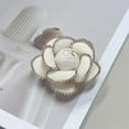thumbnail image 5 of Dainty Crystal Camellia Flower Brooch Pin for Women Rhinestone Fabric 3D Floral Blossom Brooches Lapel Hair Pins Elegant Wedding Anniversary Dress Accessories Jewelry Gift 6.5cm/2.5in, 5 of 12