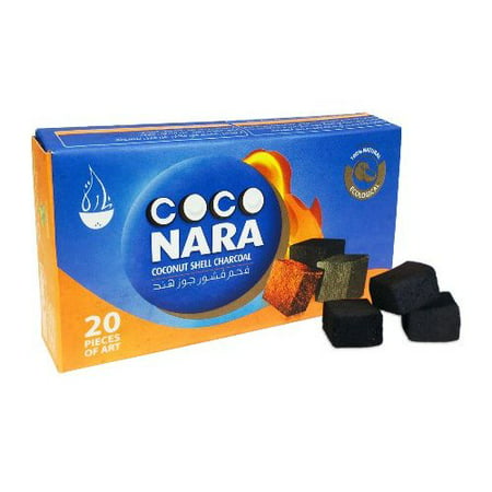 COCONARA COCONUT CHARCOAL SUPPLIES FOR HOOKAHS – 20pc Non-quick light shisha coals for hookah pipes. All-natural coal accessories & parts that are Tasteless, Odorless, &