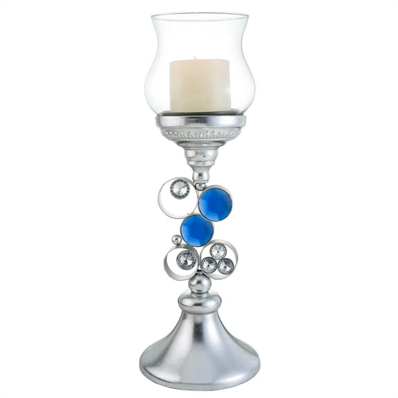 18" Tall Polyresin "Dazzle" Candleholder, Silver finish