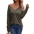 thumbnail image 3 of NFTOEIULA Women V Neck Long Sleeve Buttons At Cuff Top, 3 of 7