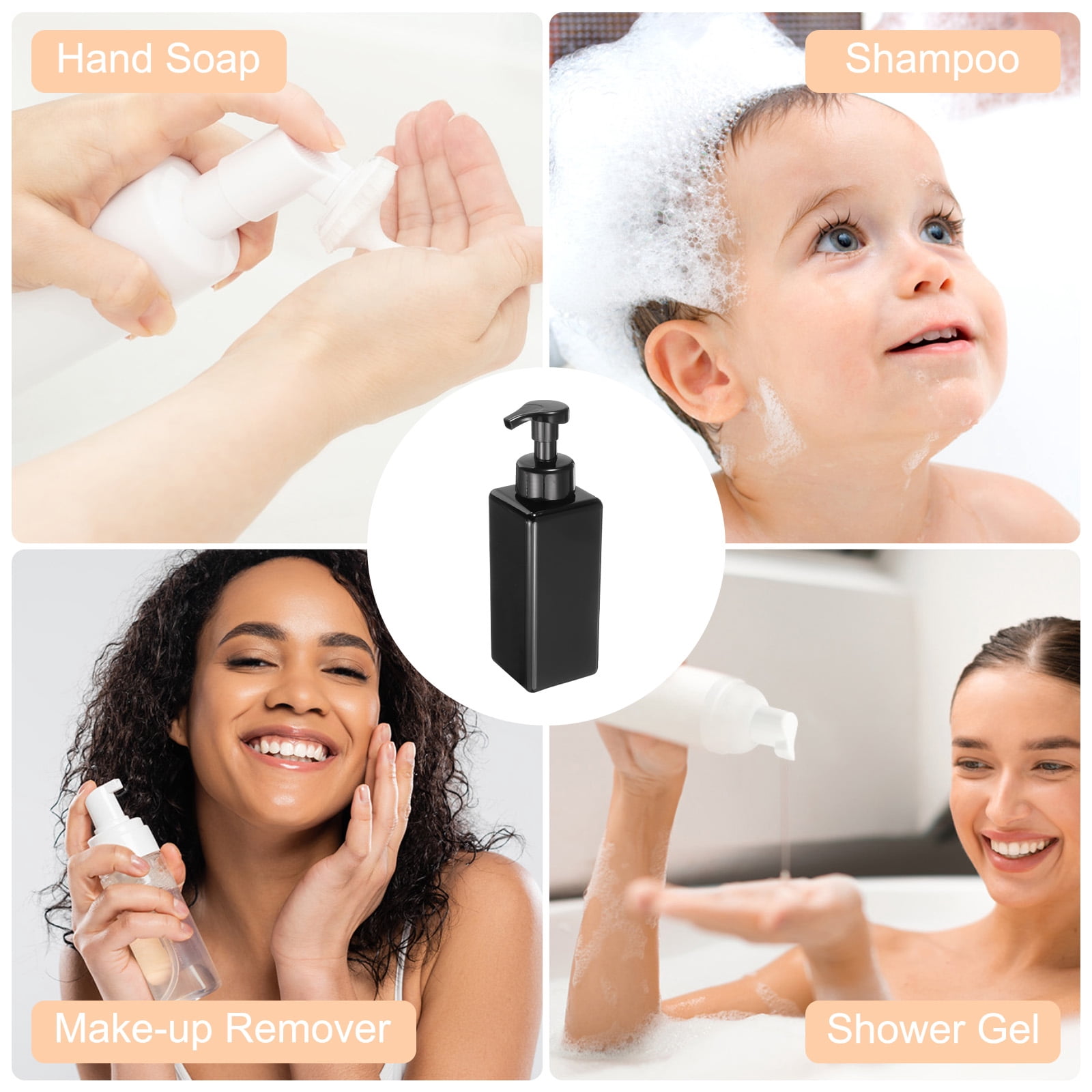 2PCS Square Empty Foam Pump Bottle, 650ml Travel Foam Soap Dispenser with Label for Lash Shampoo(9"Brown)
