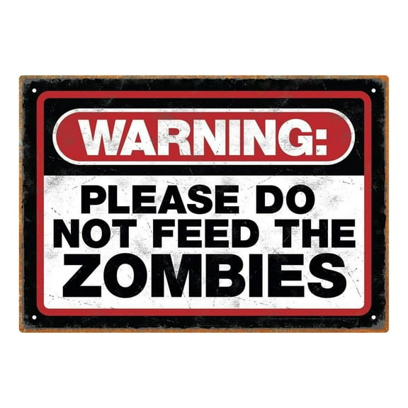 Zombie Warning Tin Sign
