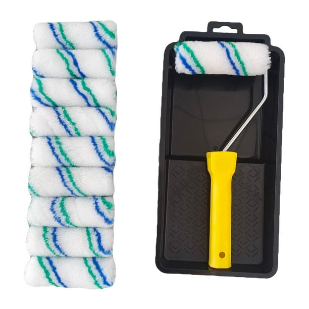 Rodillo de pintura de 4 pulgadas Macarena con bandeja y kit de 10 fundas de microfibra