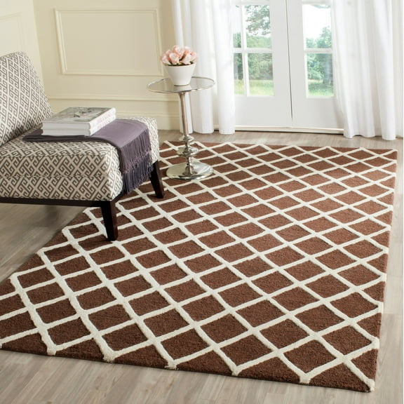 SAFAVIEH Cambridge Kenneth Geometric Wool Area Rug, Dark Brown/Ivory, 3' x 5'