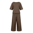 thumbnail image 4 of Riforla Women 2 Piece Linen Outfit Sets Cotton Short Sleeve Shirt Wide Leg Trousers Pant Two Pieces Tracksuit 2 Piece Sets Women Outfit Brown XXXXXL, 4 of 5