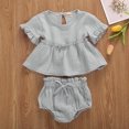 thumbnail image 3 of Douhoow 2pcs Infant Baby Girls Clothes Set Cotton Solid Ruffles Short Sleeve T Shirts Tops+Shorts, 3 of 8