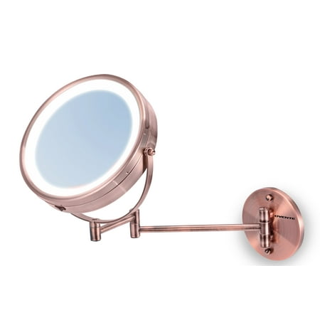 Ovente Mfw85co 8 5 Inch Battery Operated Led Lighted Wallmount Vanity Makeup Mirror 1x 10x Magnification Antique Copper