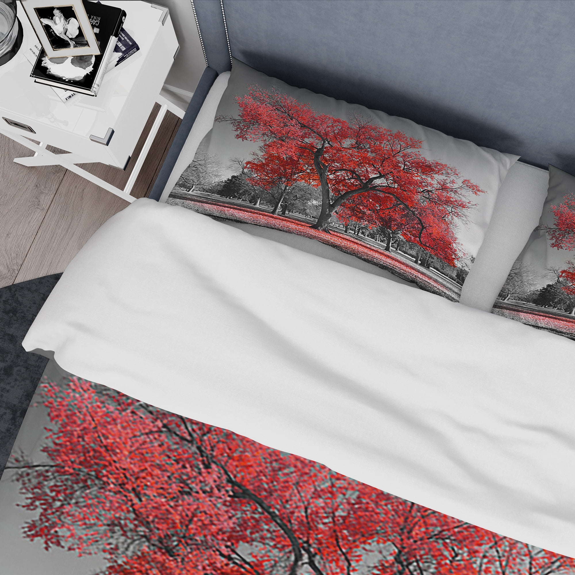 Designart 'Big Red Tree on Foggy Day' Traditional Duvet Cover Set