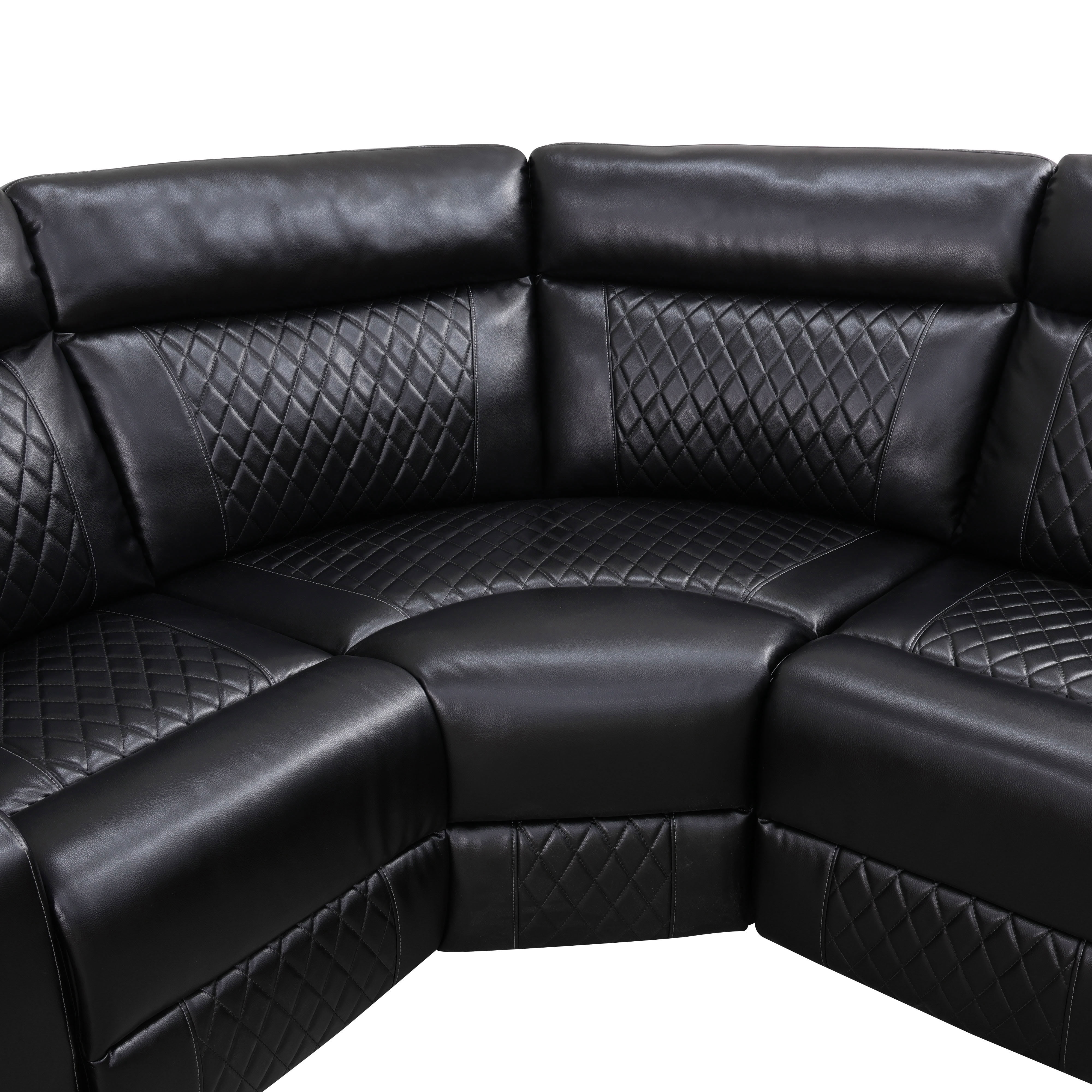 MAYEERTY 5-Seater Recliner Sectional Sofa Set, Semi PU Leather Reclining Couch with LED Lights, USB Charging, Cup Holders & Storage for Living Room, Home Theater