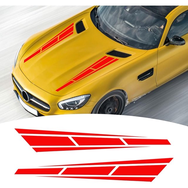 (2Pcs Rouge) Voiture Rayé Capot Autocollant Modification Vinyle Voiture de Course Bande Graphique Corps Autocollant Accessoires Extérieurs Universels Autocollants pour Tous les Véhicules Tout-Terrain de Camion de Voiture