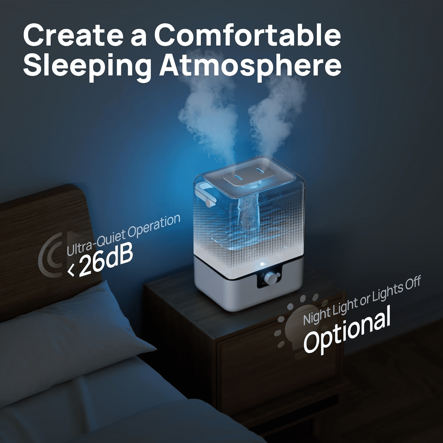 6L Humidifiers for Bedroom Large Room Home, Cool Mist Top Fill Humidifiers for Baby Nursery and Plants, 26dB Quiet, Nightlight, Up to 50 Hours, Oil Diffuser 1 Pack + 2 Mist Outlets