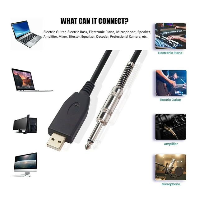 Cagogo under $5 2Pcs USB Guitar Cable, USB Guitar Cable Adapter Recording Cable, Plug & Play USB to 1/4 Inch Cable for Electric Guitar, Direct Recording Cable, Audio Interface Cable
