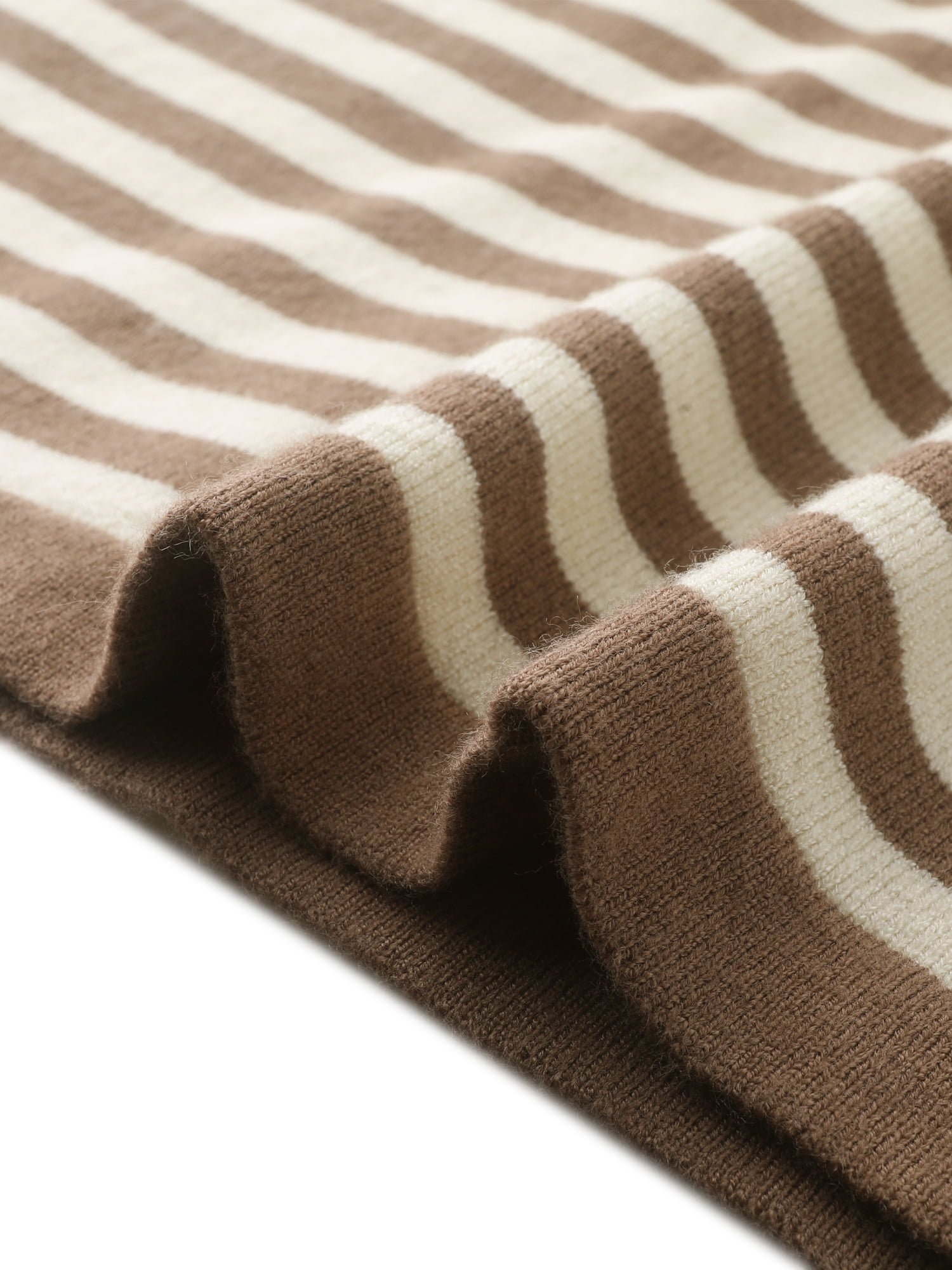 DARING DIVA Women's Long Sleeve Casual V Neck Knitted Striped Top L Brown