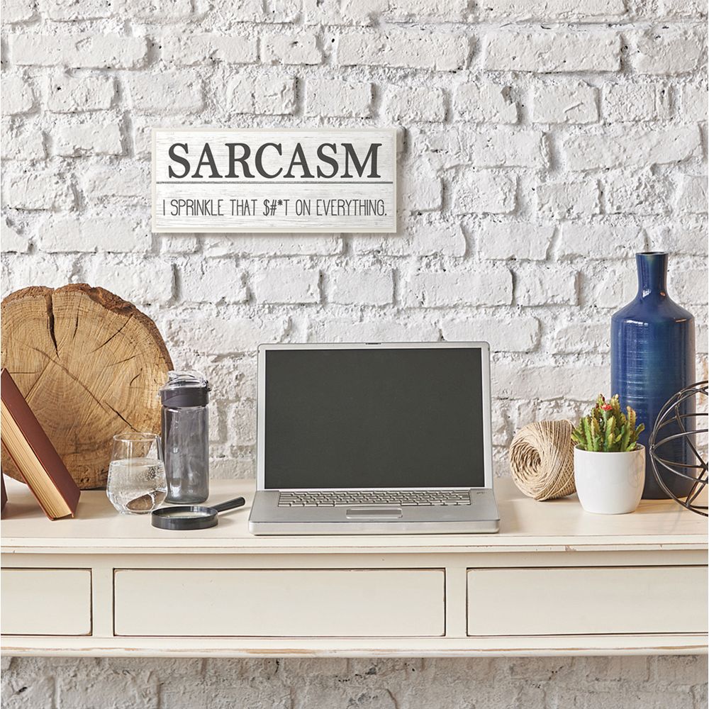 Sarcasm Sprinkles Funny Wood Textured Word Design Wall Plaque Art by Daphne Polselli