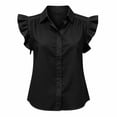 thumbnail image 4 of MORESEC Women's Plus Size Blouse Sleeveless Collared Ruffle Button Down Shirt Casual Party Wear Tops, Black 3XL, 4 of 6