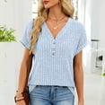 thumbnail image 5 of PNTUTB Women's Casual Solid Color Ribbed V Neck Button Front Loose Comfortable Short Sleeve T Shirts, 5 of 6