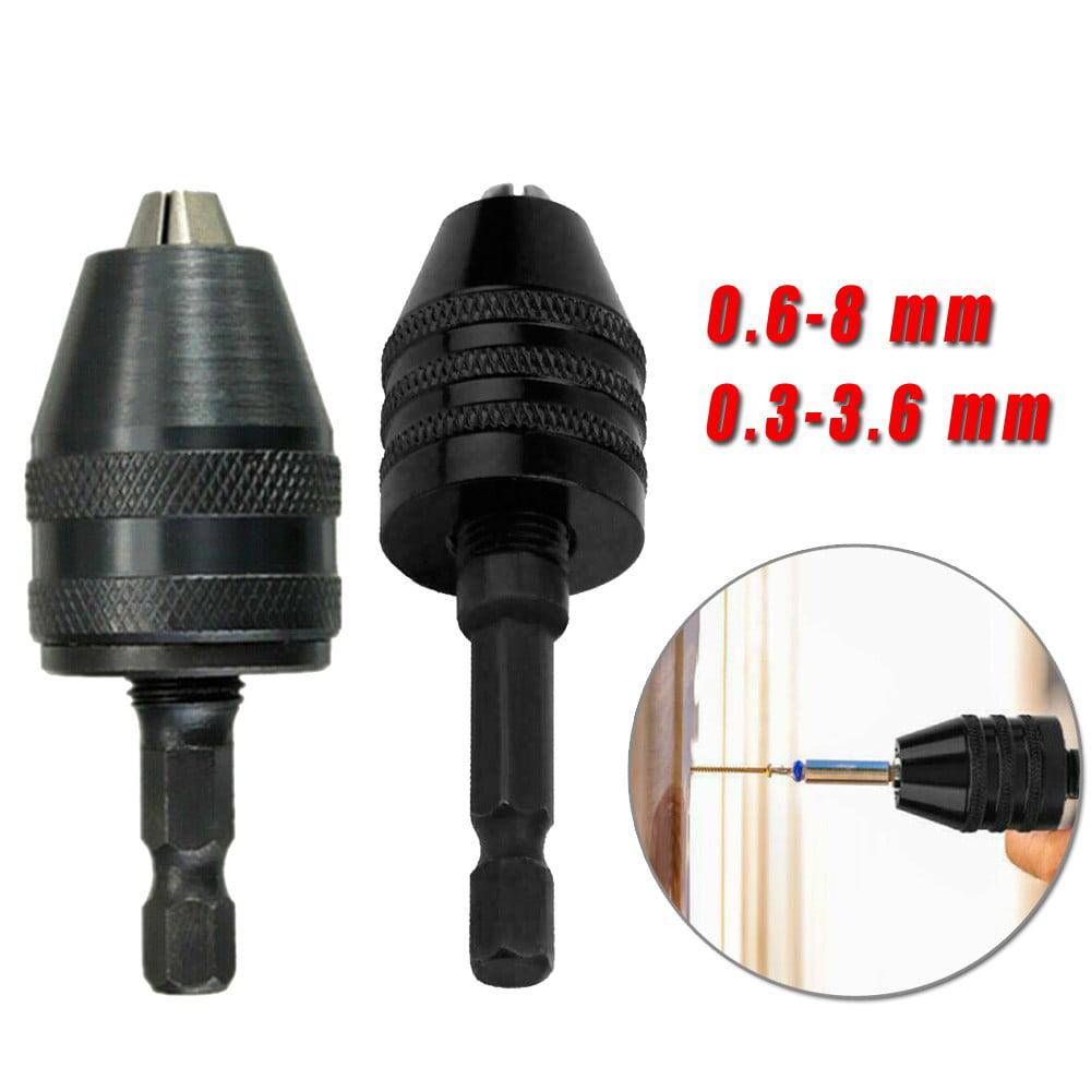 1/4" Keyless Drill Chuck Adapter Hex Shank Screwdriver 0.6-8/0.3-3.6mm Tool 