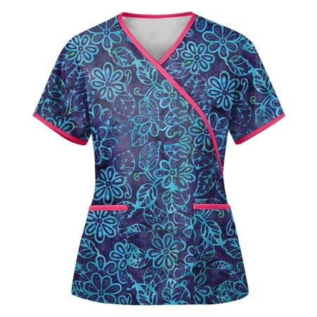 

Women s Scrubs Top YDKZYMD with Pockets Casual Tops Graphic Short Sleeve Classic Fit Tops Plus Size Oversized V Neck Summer Uniform