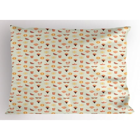 Flip Flop Pillow Sham Summer Vacation Beach Concept Ice Cream