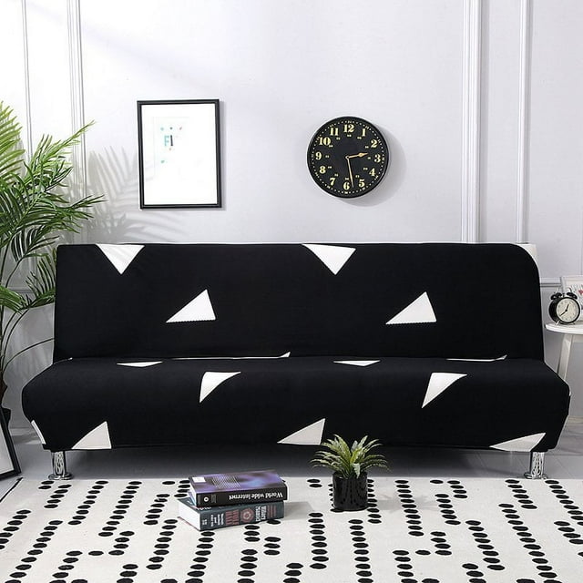 Futon Sofa Slipcover Elastic Armless Sofa Cover Furniture Protector Folding Sofa Bed Slipcover For Sofa Bed Without Armrests Size Black Triangle