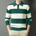 thumbnail image 2 of RYDCOT Men's Color Block Striped Lapel Neck Knit Sweater Casual Warm Fall Winter Top Green, 2 of 9